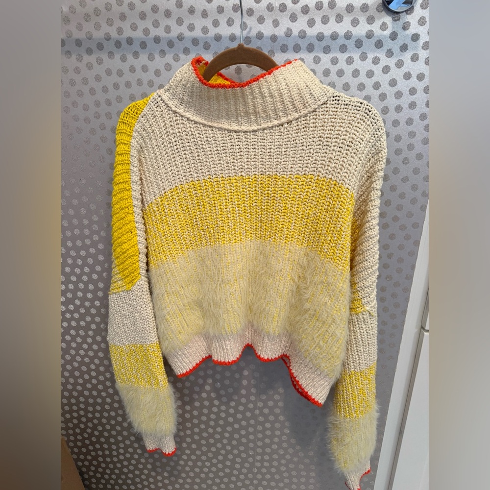 Free People Sunbrite Yellow Turtleneck Sweater with Orange trim - Picture 2 of 5